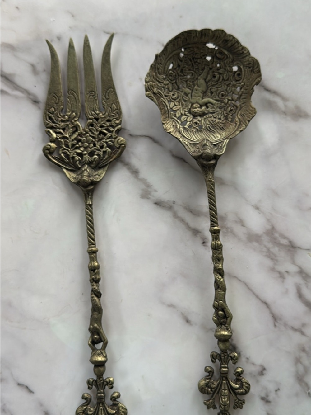 Antique-Style Brass Carving Serving Fork - Gold Tone